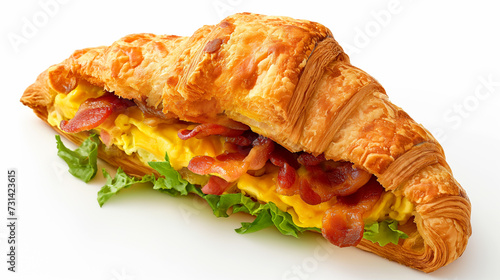 croissant com Bacon e ovos isolado no fundo branco