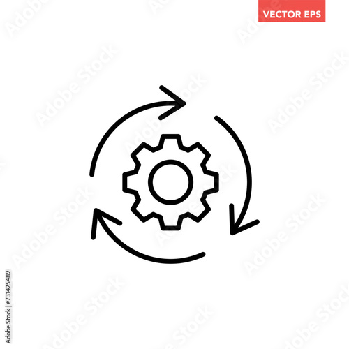 Black single round reset system line icon, simple cog wheel process circle flat design vector pictogram, infographic interface elements for app logo web button ui ux isolated on white background