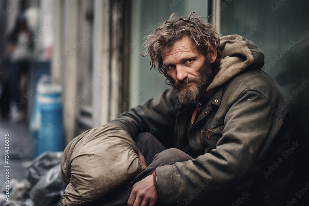 Homeless man sitting on a street Homeless man sitting on a street