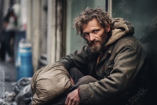 Homeless man sitting on a street © blvdone