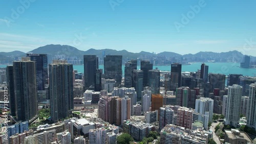 Hong Kong, Kowloon Bay, Ngau Tau Kok, Kwun Tong, Lam Tin, Cha Kwo Ling, Yau Tong Business District, adjacent to Victoria Harbor, enjoying the view of Victoria Harbor. Hong Kong's industrial center photo