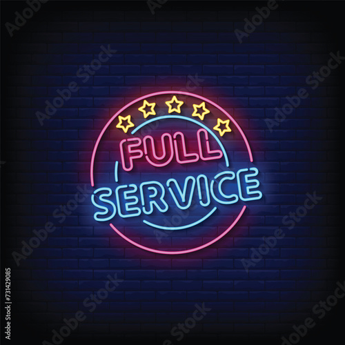 Neon Sign full service with brick wall background vector