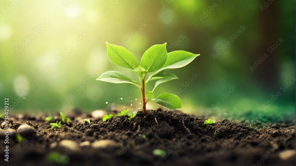 closeup a green sprout grows on planet Earth, Concept ecology nature of earth protection day closeup a green sprout grows on planet Earth, Concept ecology nature of earth protection day