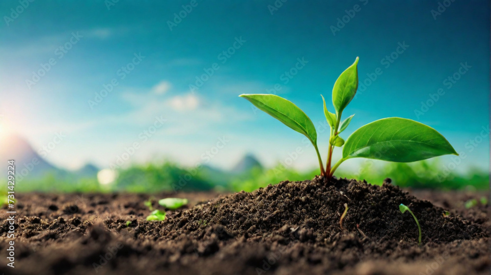 Fototapeta premium closeup a green sprout grows on planet Earth, Concept ecology nature of earth protection day