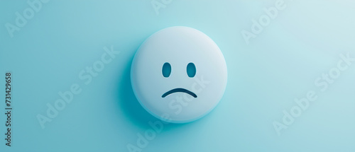 pílula azul com expressão de triste isolado no fundo azul
