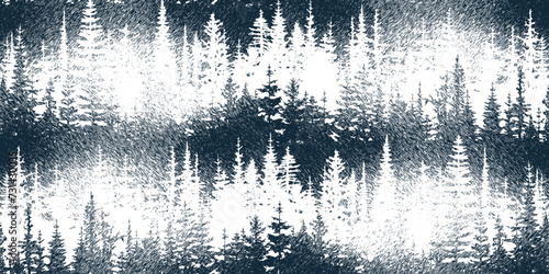 The forest in the fog, imitation of a pencil drawing, vector sketch, seamless pattern	