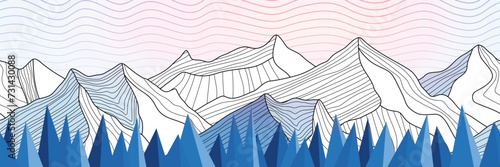 Stylization of a mountain landscape, seamless border, banner