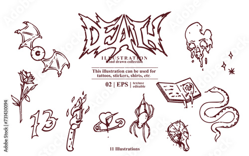 Death skull tattoo illustration vector design. T-shirt Graphics skull. design horror, death metal, punk, grunge.. 