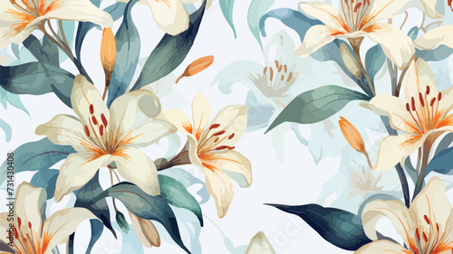 Seamless watercolor pattern with lilies