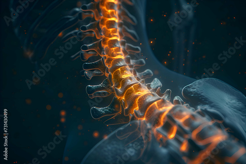 illustration of a back MRI focusing on the lumbar spine highlighting the vertebrae and discs.
