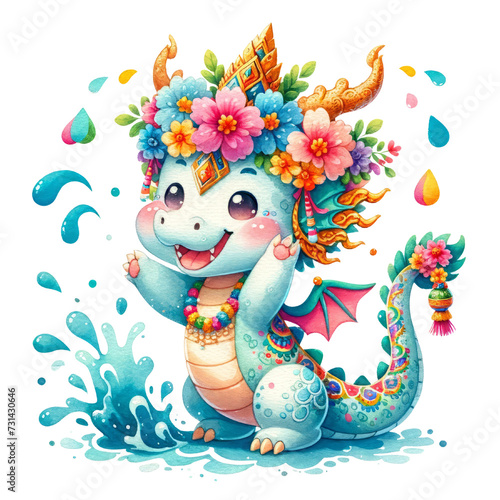 cute dragon  songkran dragon  SongKran festival  clipart  water color clipart  thailand festival