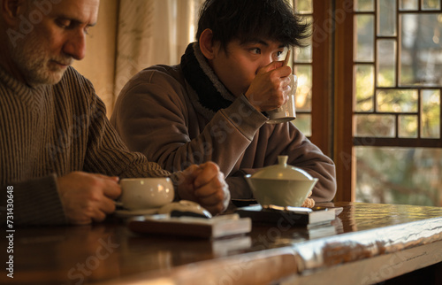 Photography People enjoying tea in teahouse. Seoul, Korea
