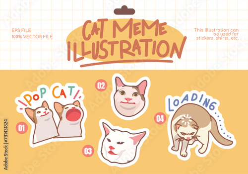 Cat meme sticker illustration vector design