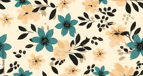 nutty beige flowers and leaves pattern photo