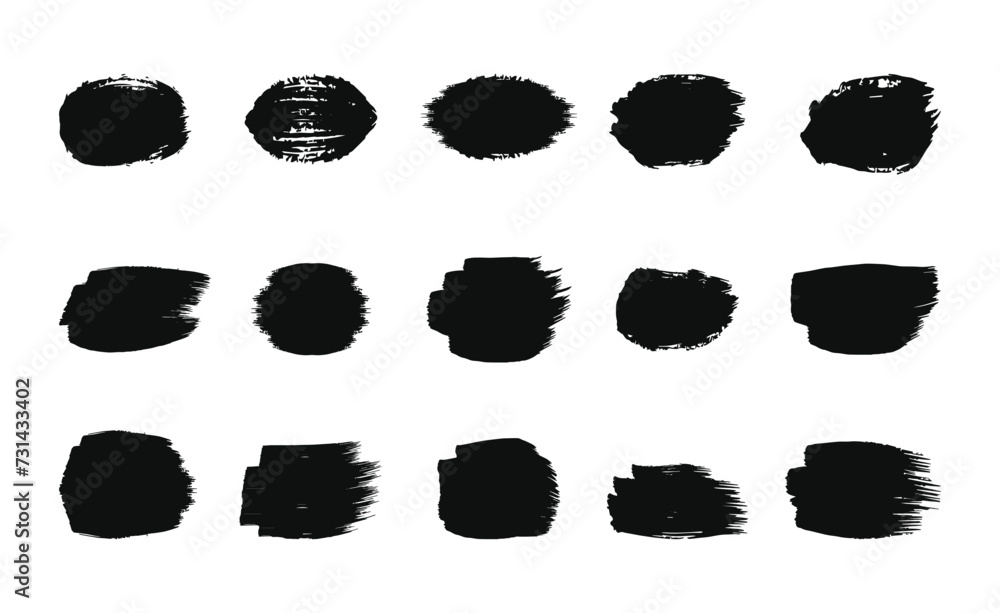 Set of grungy black paint brush stroke isolated on white background