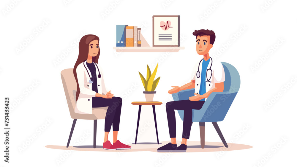 Therapist listening to patient in office. 2D