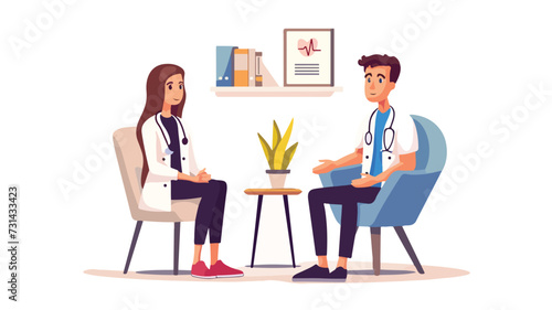 Therapist listening to patient in office. 2D © iclute