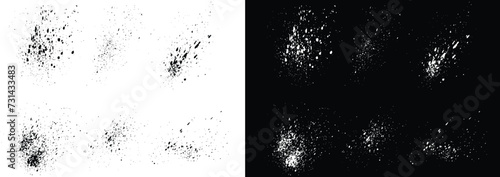 Black and white splash blood terror hand-painted vector splash background set. Hand-painted brushes