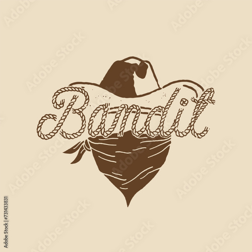 bandit illustration typography graphic cowboy design hat vintage logo