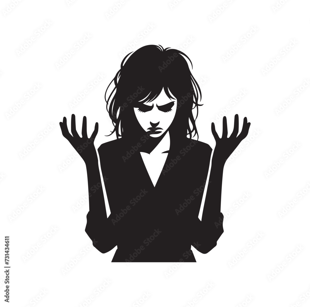 Upset woman vector illustration, crying, suffering, tired woman, illustration, icon, silhouette Upset woman vector illustration, crying, suffering, tired woman, illustration, icon, silhouette