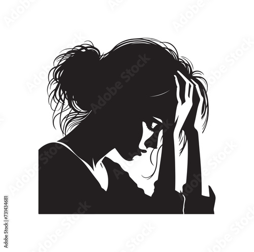 Upset woman vector illustration, crying, suffering, tired woman, illustration, icon, silhouette