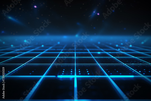 An abstract grid pattern on the dark surface.