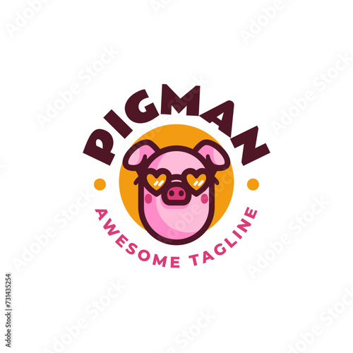 Vector Logo Illustration Pig Man Mascot Cartoon Style.