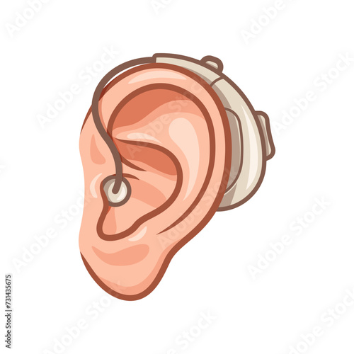 Ear with hearing Aid vector isolated on white background.