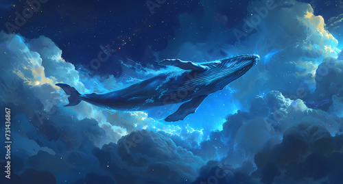 a whale flies through the clouds in the night sky © Food gallery