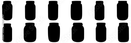 Jar bottle silhouettes set, large pack of vector silhouette design, isolated white background.