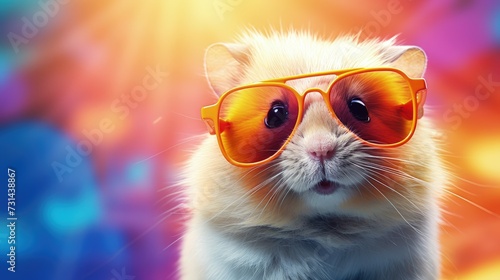 hamster in sunglasses on bright background photo