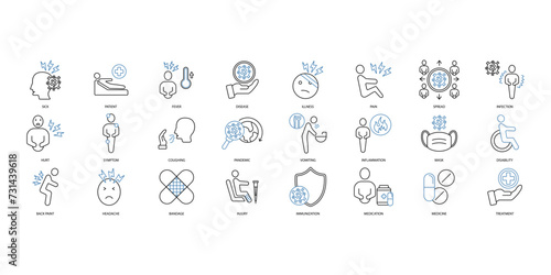 Sickness icons set. Set of editable stroke icons.Vector set of Sickness