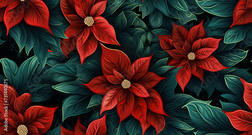 beautiful pattern of decorative christmas poinsettias