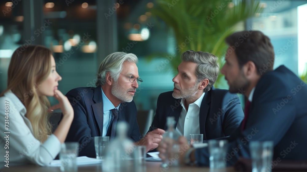 A group of professional Coperate Worker Business men and weman engage in a business discussion around a conference table in office A group of professional Coperate Worker Business men and weman engage in a business discussion around a conference table in office