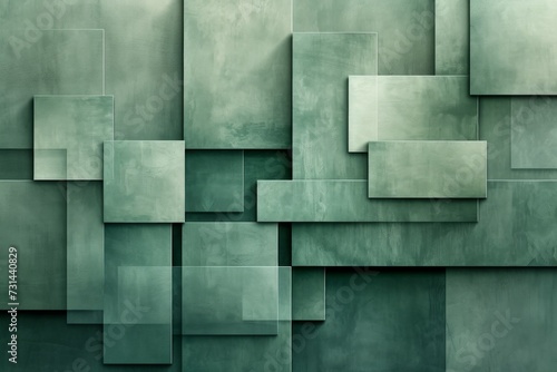 green geometric background with abstract blocks, canvas paper texture, light and shadow © JerreMaier