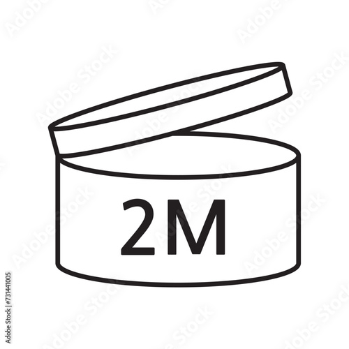 PAO cosmetic icon, mark of period after opening. Expiration time after package opened, white label. 2 month expirity on white background, vector illustration.