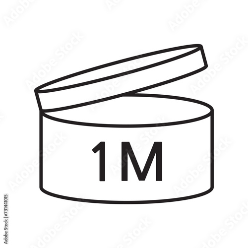 PAO cosmetic icon, mark of period after opening. Expiration time after package opened, white label. 1 month expirity on white background, vector illustration.