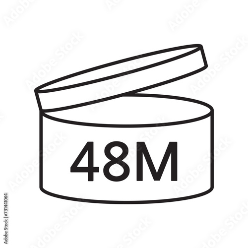 PAO cosmetic icon, mark of period after opening. Expiration time after package opened, white label. 48 month expirity on white background, vector illustration.