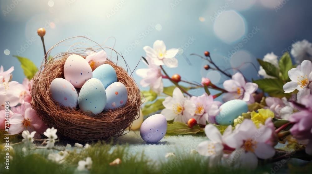Joyful Easter Greetings: Celebratory Background with Vibrant Colors and Festive Decorations