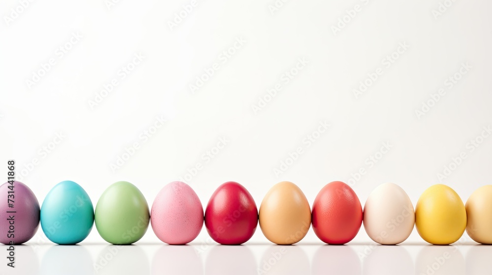 Vibrant Easter Delight: A Multicoloured Array of Festive Eggs with Ample Copy Space