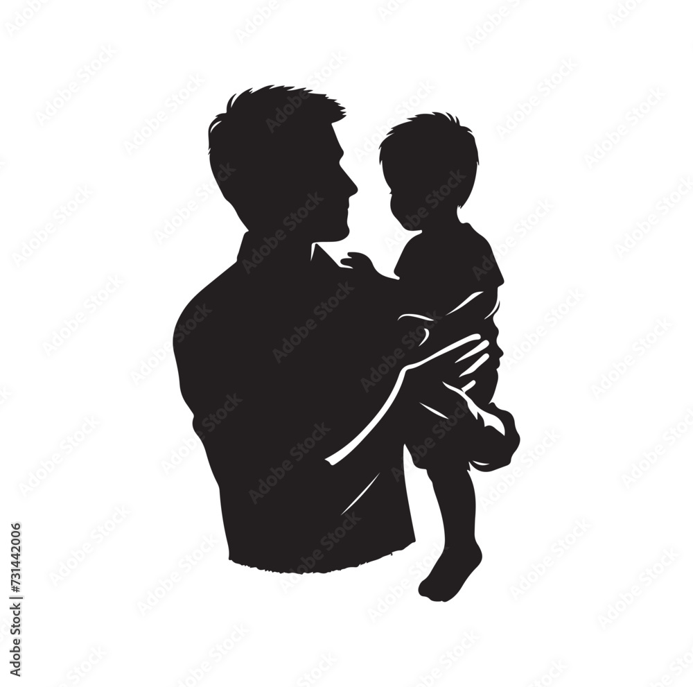 Father and son silhouette  vector illustration. Shadow dad and kid. Fatherhood concept isolated