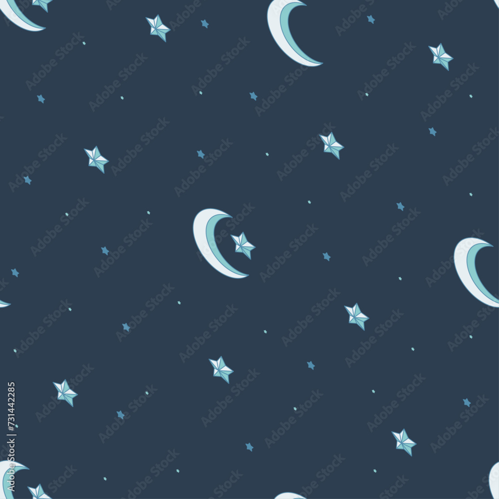 Seamless pattern of stars and crescents on dark blue background Seamless pattern of stars and crescents on dark blue background