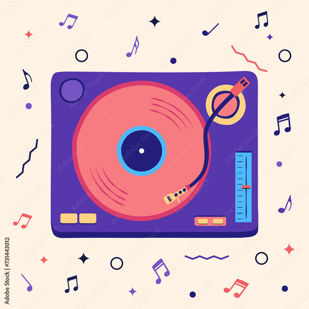 Obraz premium Vinyl disc turntable player . Love of music concept ilustration 