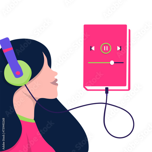 People listening audio book , education concept ilustration .