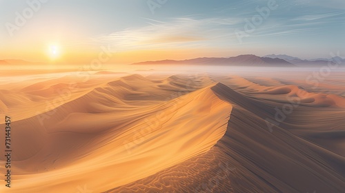 A Serene Dawn in the Endless Desert  The First Light