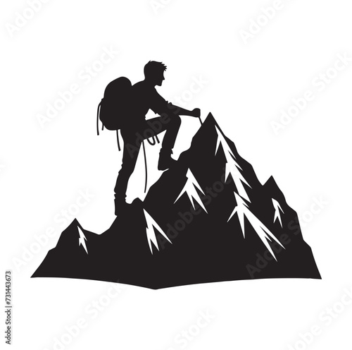 A man climbing mountain vector. Mountain climb icon. Hiking icon symbol. Mountain climb vector illustration on isolated background