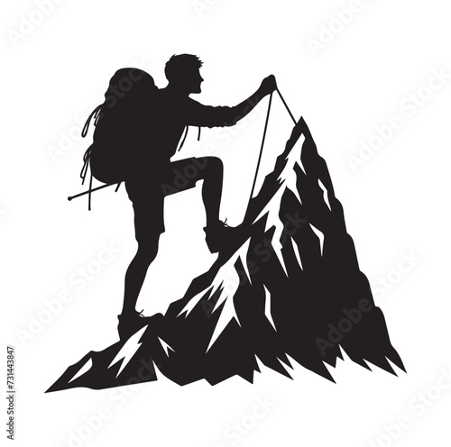 A man climbing mountain vector. Mountain climb icon. Hiking icon symbol. Mountain climb vector illustration on isolated background