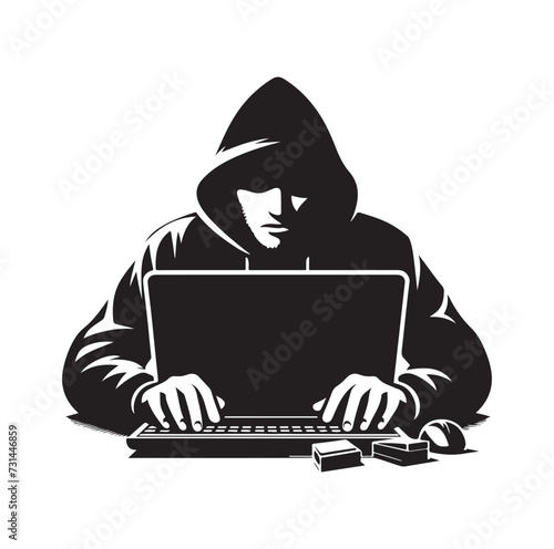 Computer hacker with laptop icon vector illustration silhouette