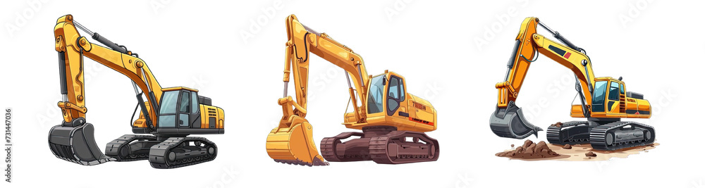 Collection of PNG. Excavator cartoon style isolated on a transparent background.