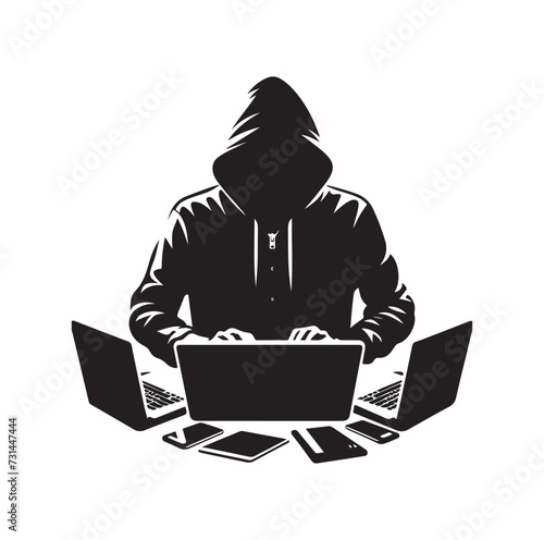 Computer hacker with laptop icon vector illustration silhouette